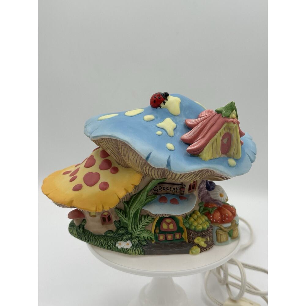 Ceramic Mushroom Fairy Cottage House Grocery Store Toadstool Night Light Spring